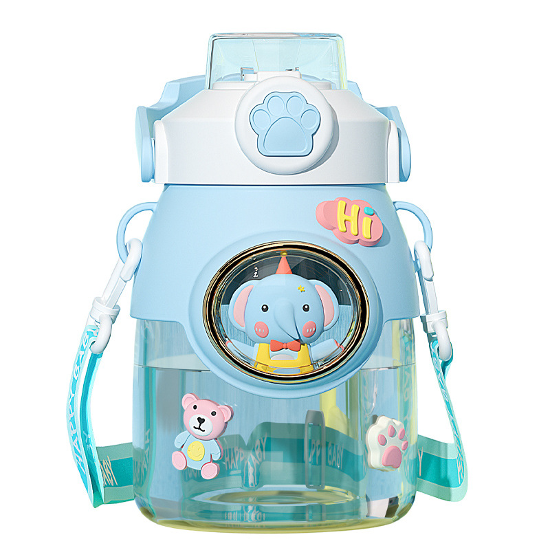 Plastic cup summer figurine, large-capacity cartoon portable cup, high appearance level, cute children's straw water cup, portable Item Picture