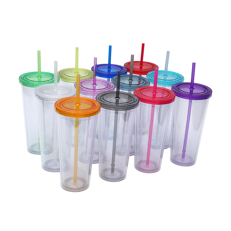 Factory direct supply customized 24oz plastic straw cup, creative transparent cold drink cup, logo printing color water cup available full figure