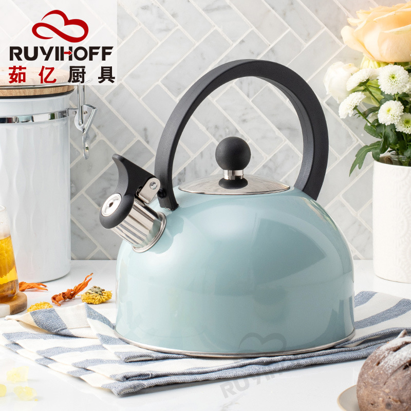 European and American kitchenware flat-bottomed sounding water kettle, 2.5L Amazon sky blue spray-painted sounding water kettle for boiling tea and coffee full figure