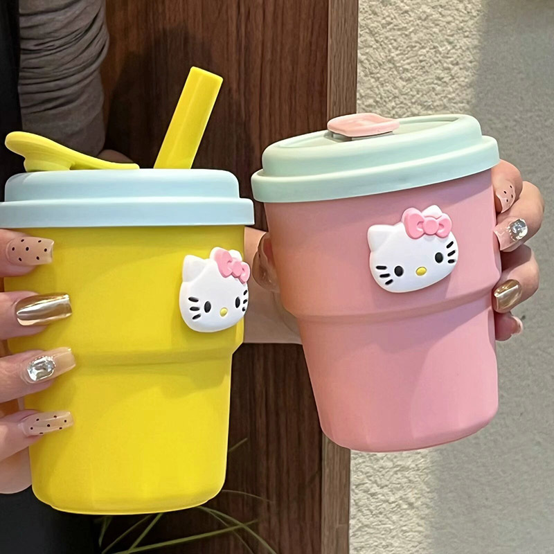 Cute Ins-style sticker straw cup for girls, portable and heat-resistant straw cup for children and office workers, new style full figure