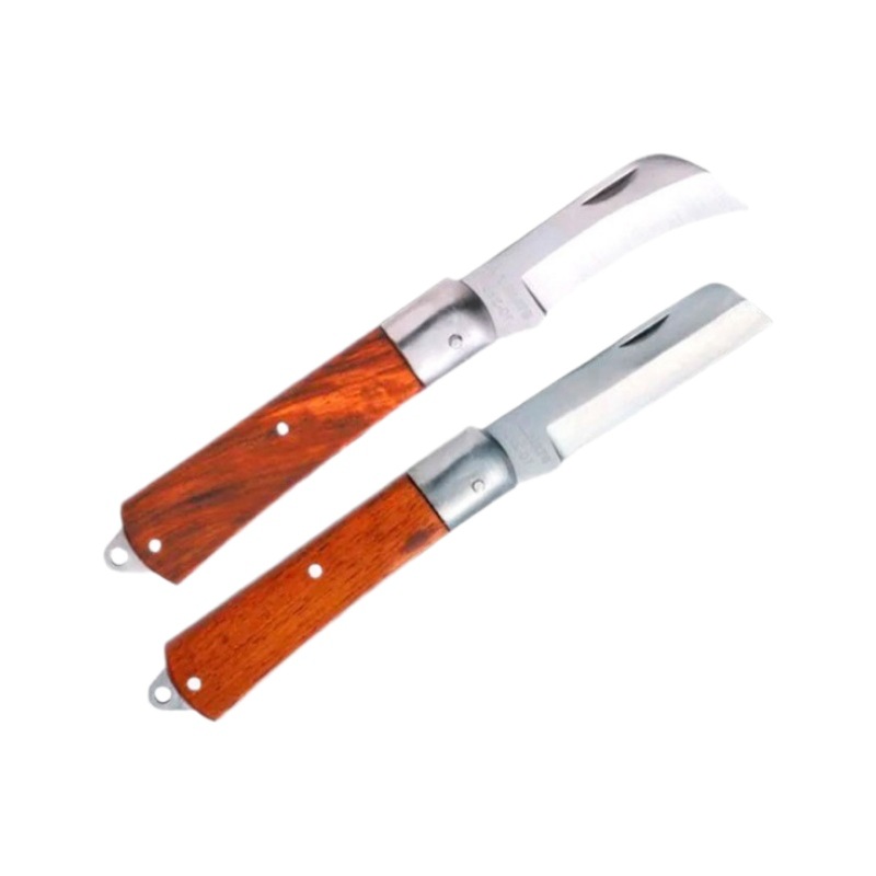 Solid wood electrician's knife, straight blade, curved blade, multi-functional wooden handle, folding knife, outdoor maintenance, cutting, stripping and cable cutting tool Item Picture