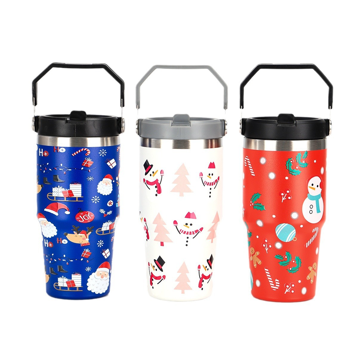 Creative new 304 stainless steel insulated cup, Christmas patterned hand-held ice cup, high appearance level outdoor car cup Item Picture