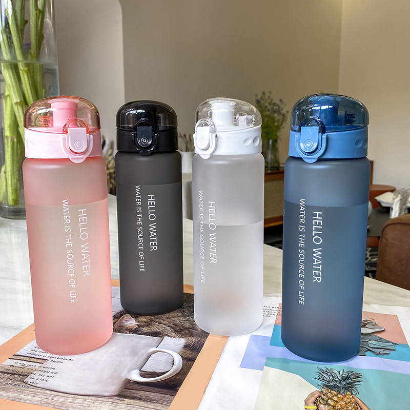 Simple frosted single-layer plastic cup, sealed and leak-proof, direct drinking sports water cup, summer student outdoor fitness portable cup details Picture