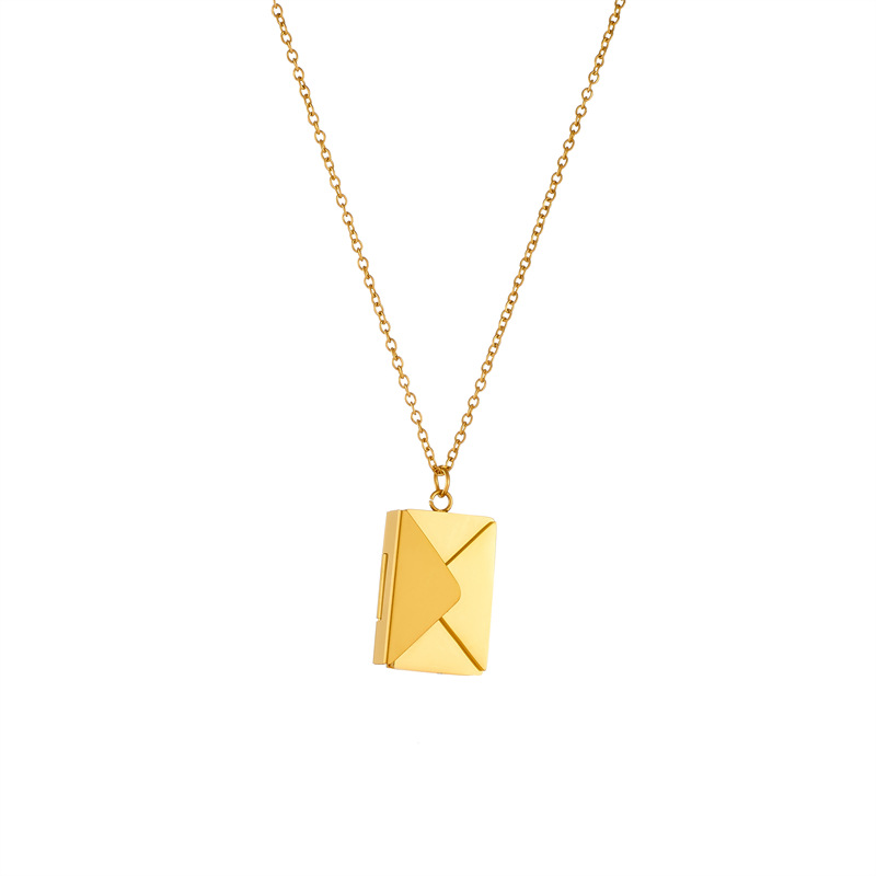 European and American cross-border fashion, creative and personalized, gold-plated smooth detachable envelope pendant, stainless steel chain necklace Item Picture