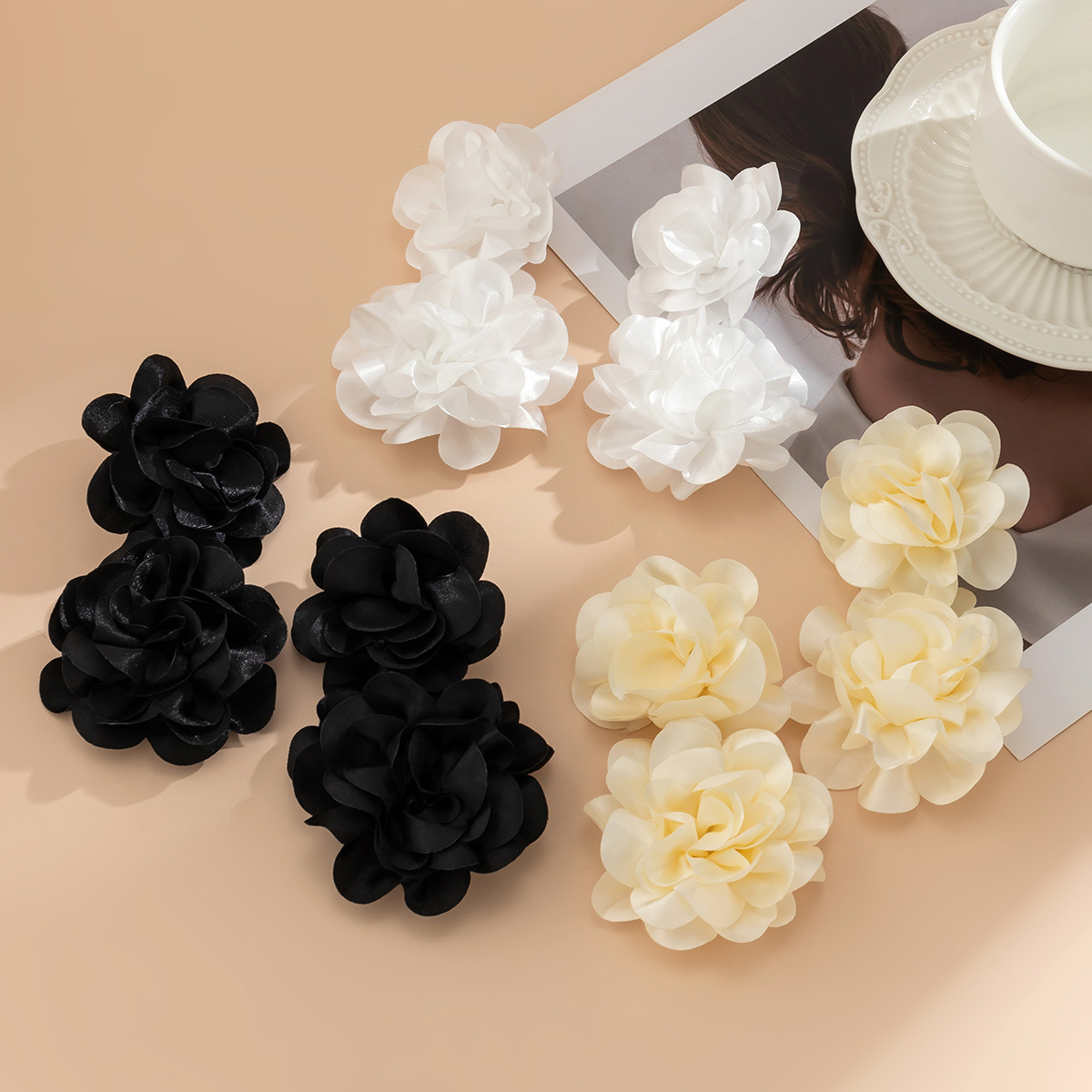 European and American style cross-border best-selling floral large stud women 's fabric earrings French retro flower tassel earrings for women Application Scenario