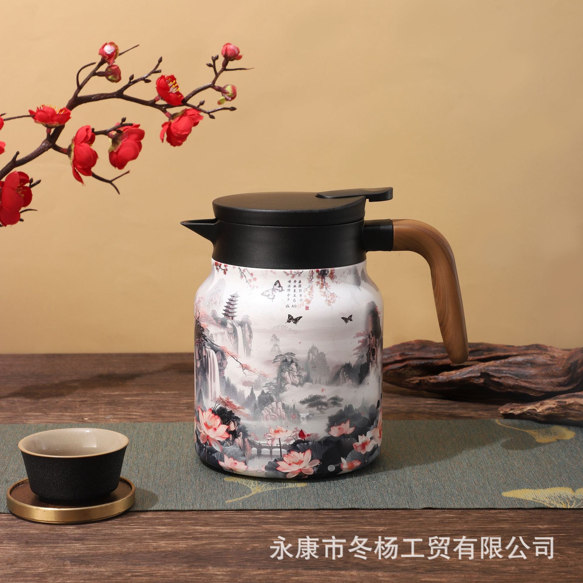 National trend 316 stainless steel stewed teapot with wood grain handle, custom-made portable coffee pot for home use of aged white tea Specification drawing