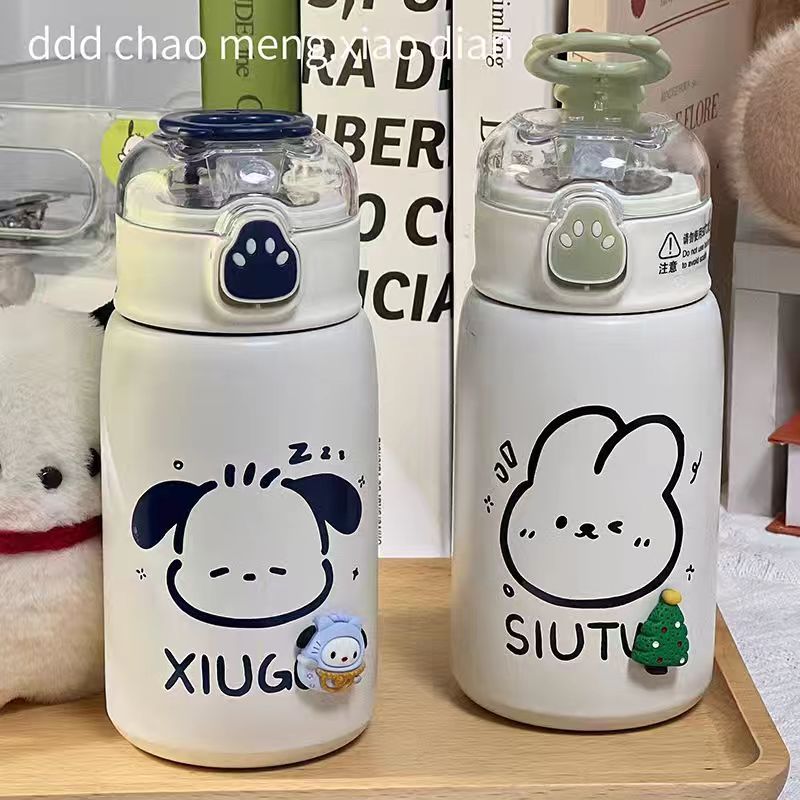 New minimalist cat paw insulated cup, Ins-style children's straw cup, portable cartoon student cup, 304 stainless steel cup Specification drawing