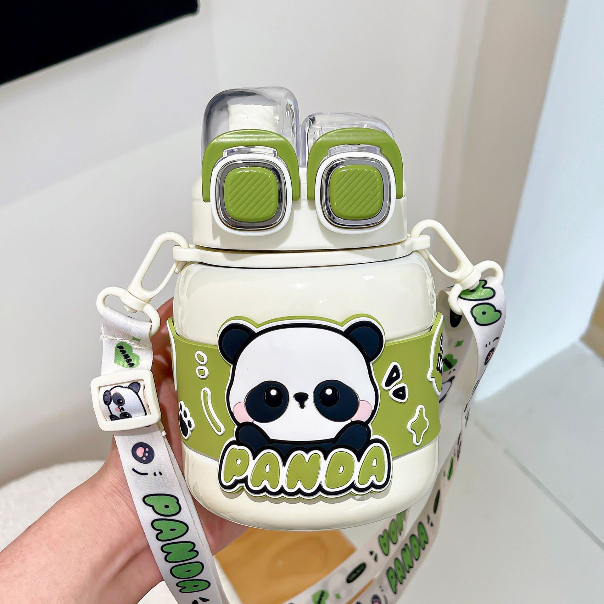 High appearance level children's insulated water cup, cute large-capacity student sports water bottle, portable and convenient for travel, double-drinking cup full figure