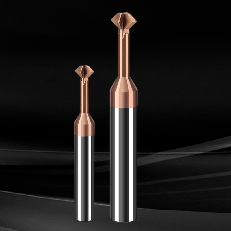90-degree upper and lower chamfering knife tungsten steel carbide coated milling cutter, front and back double-sided inner hole chamfering drill bit details Picture