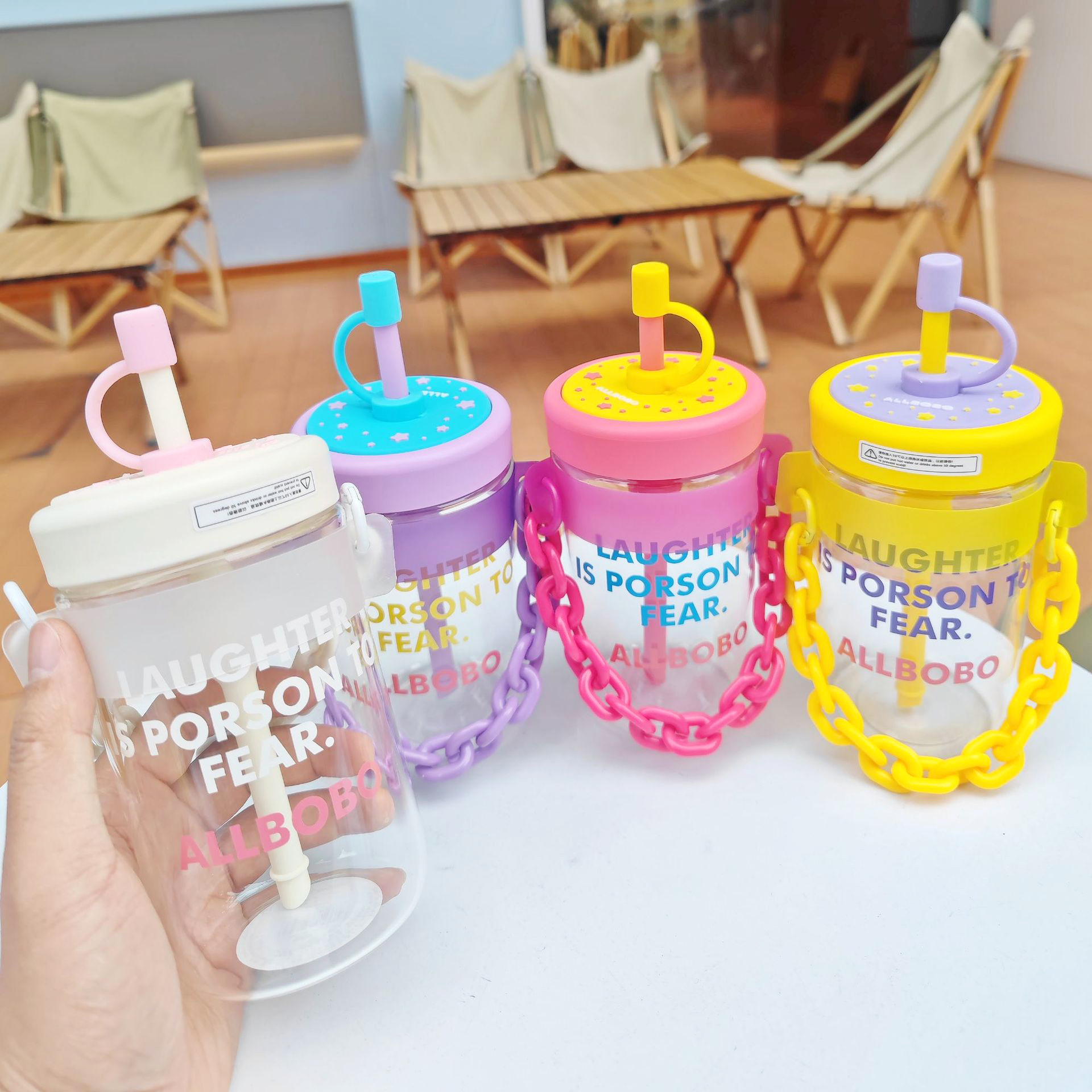 Creative and fashionable straw cup, portable, high appearance level water cup, teenage student, ins style student glass cup wholesale Specification drawing