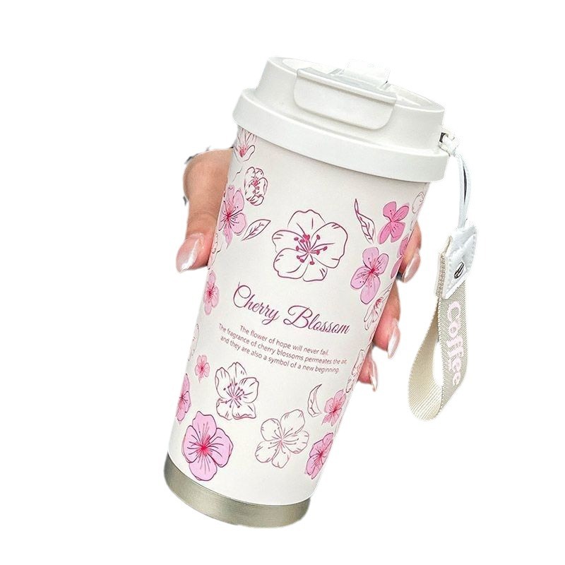 316 straw insulated cup, high appearance level, niche girls' straw water cup, portable and portable coffee cup with handle Item Picture