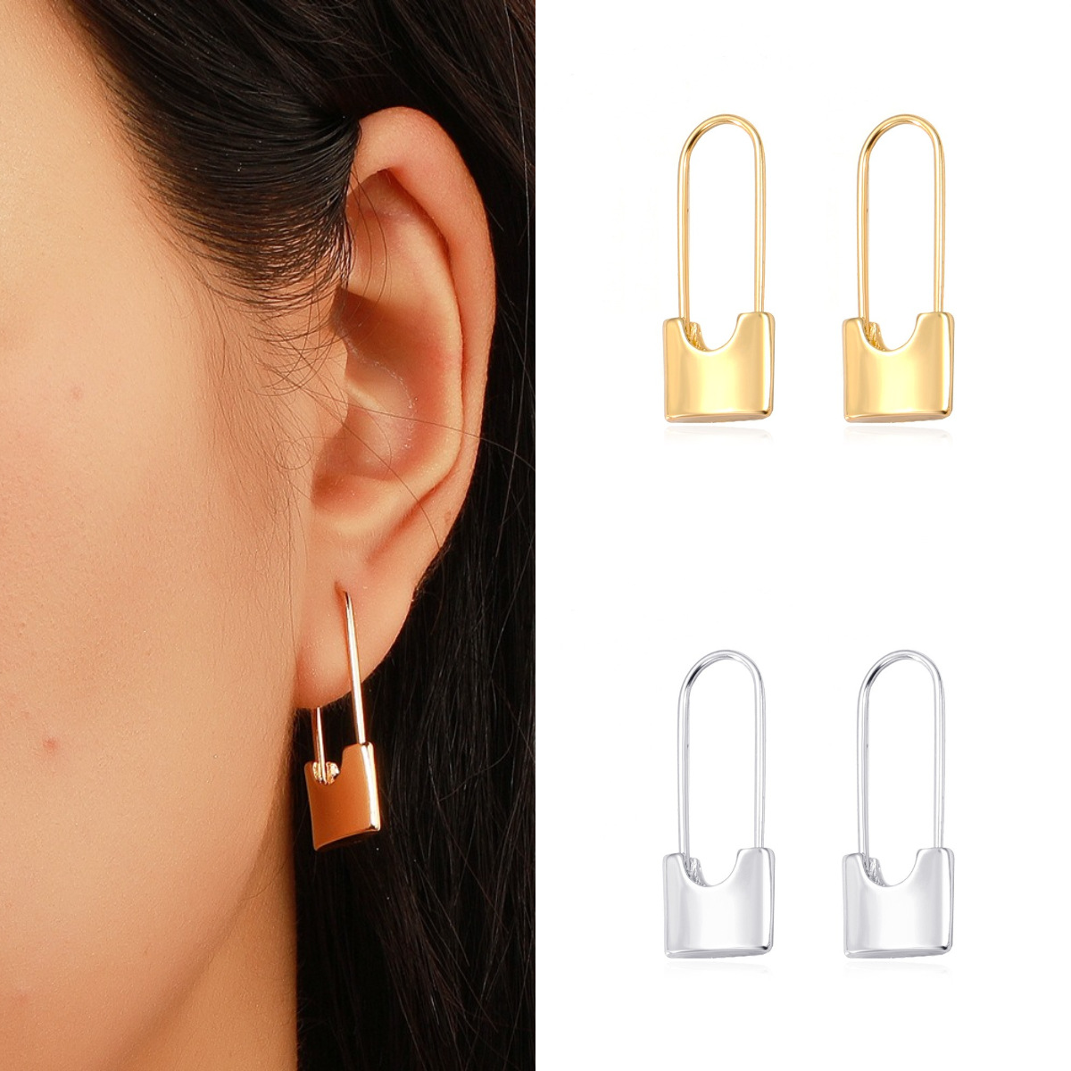 Simple paperclip stud earrings, fashionable and creative alloy geometric pin earrings, European and American cross-border personalized earrings and accessories for women full figure