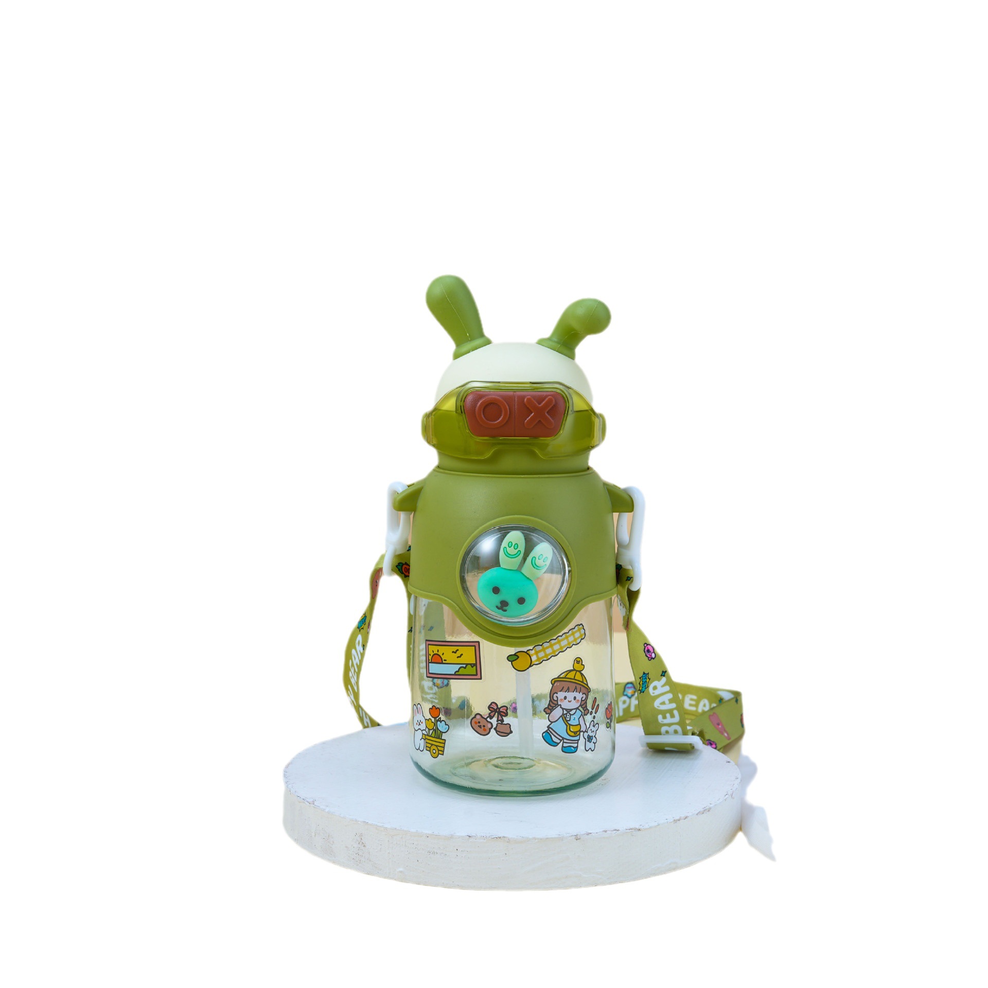 Wholesale of popular cartoon children's water cups with high appearance standards, cute dolls, student portable straw cups and plastic water cups Item Picture