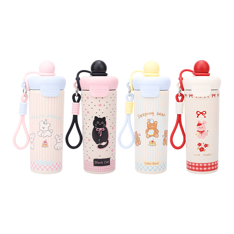 High appearance level insulated cup, float ball cup, cartoon large-capacity straw cup, student outdoor rope, cute 316 water cup Item Picture
