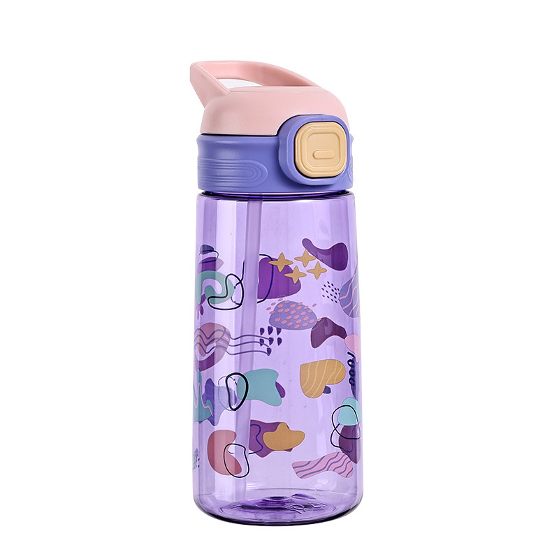 Summer cute cartoon children's plastic water cup, high appearance level student straw cup, outdoor portable school special cup Item Picture