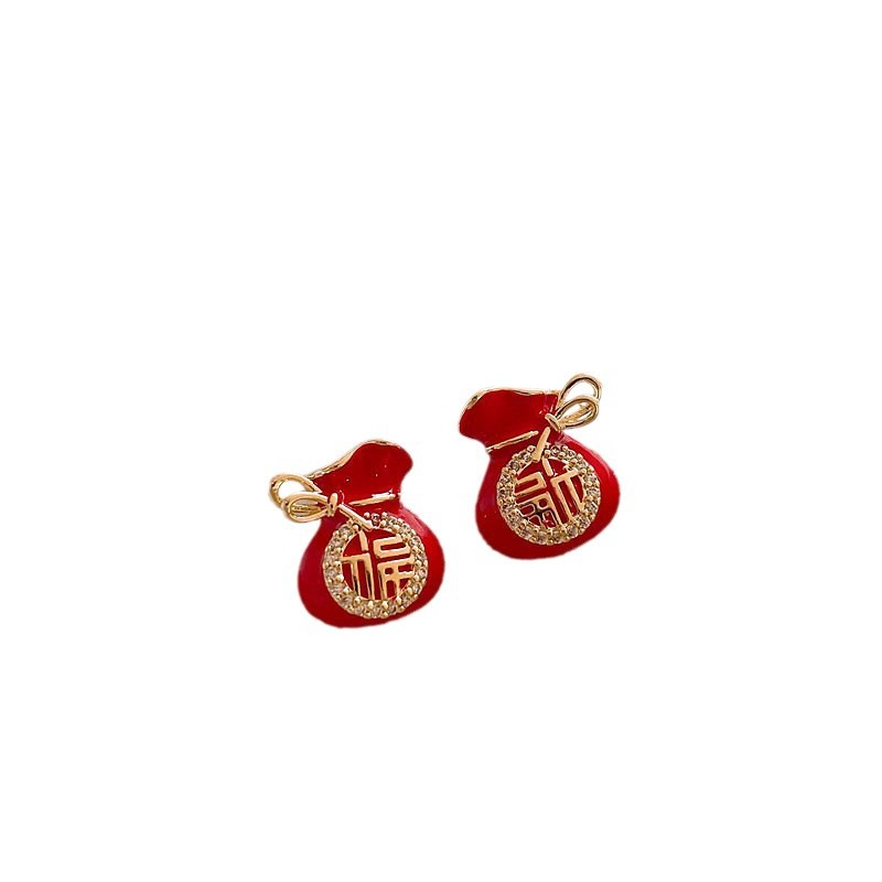 New 2024 bestseller red small lucky bag earrings for the New Year, unique and high-end stud earrings for women, perfect for winter earrings Item Picture