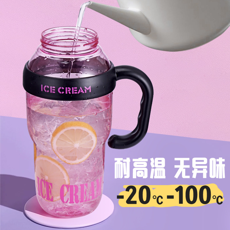 Summer Internet celebrity, high appearance level, handle ice cup, large-capacity straw, plastic cup, high-temperature resistant, portable car, large-belted cup Application Scenario