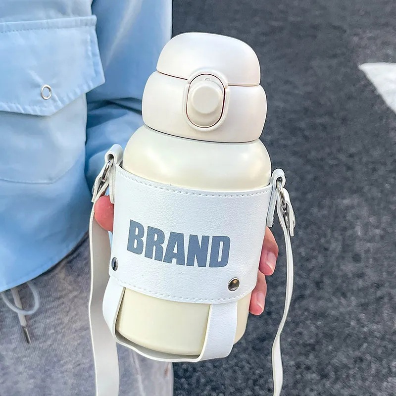 Simple ins insulated cup, high appearance level, fashionable pop-up lid straw cup, student diagonal cross outdoor couple stainless steel cup Specification drawing