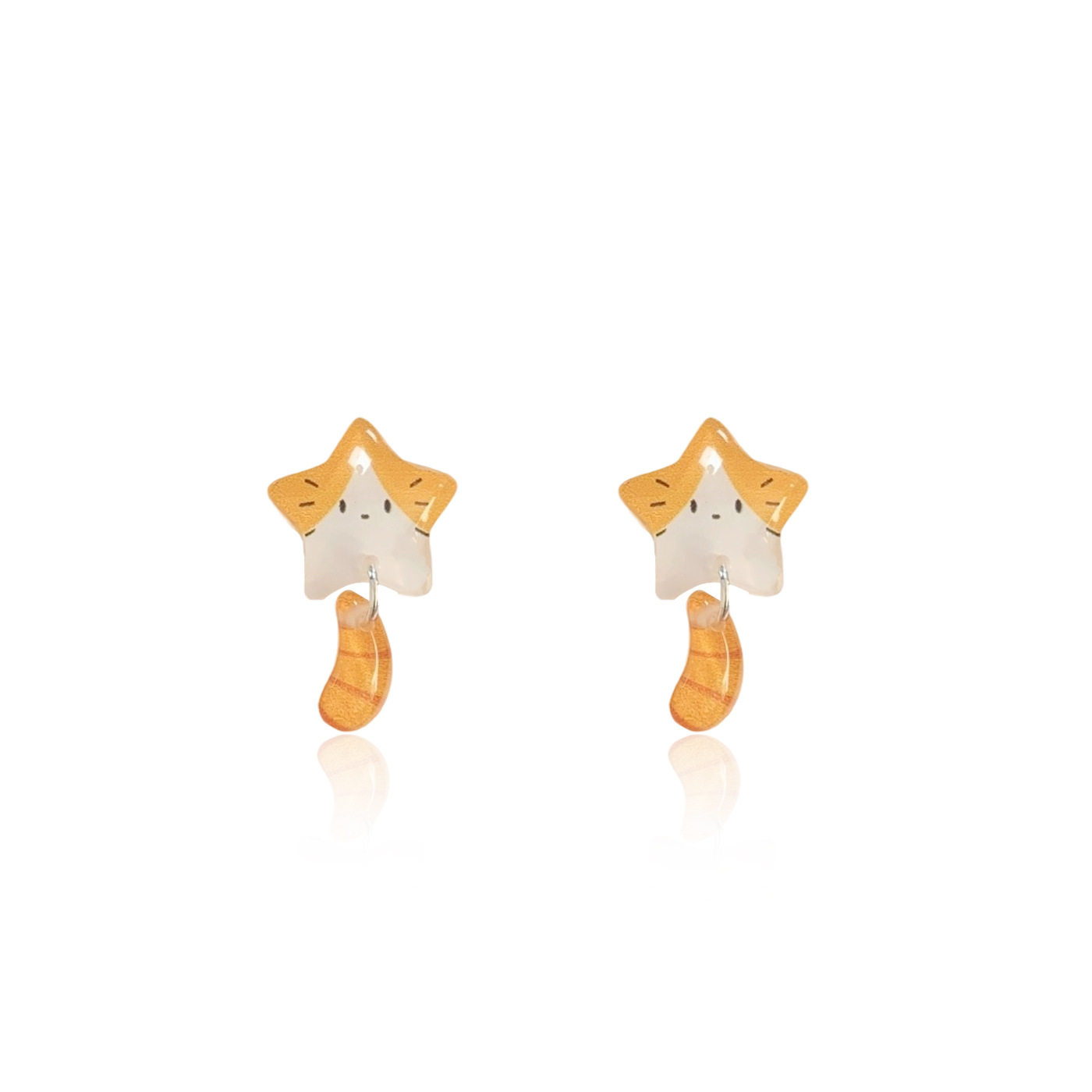 Summer resin Star Cat tail earrings for girls, silver needle, cartoon cute design, cartoon three-dimensional student earrings Item Picture