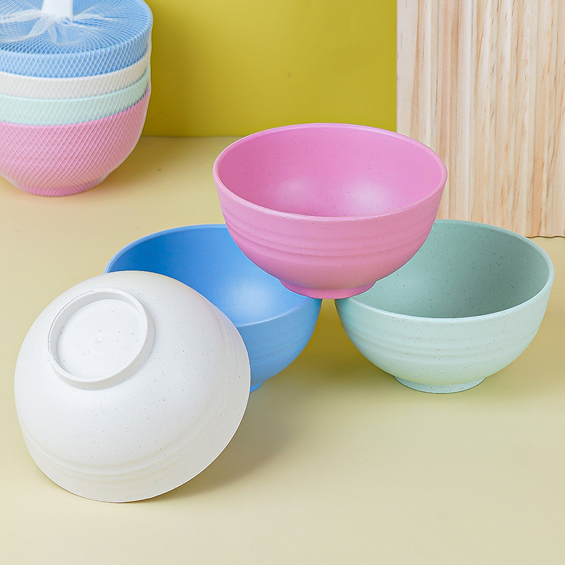 Cross-border wheat straw bowls, household net bag packaged tableware bowls, Amazon plastic round bowls available for wholesale from logo manufacturers details Picture