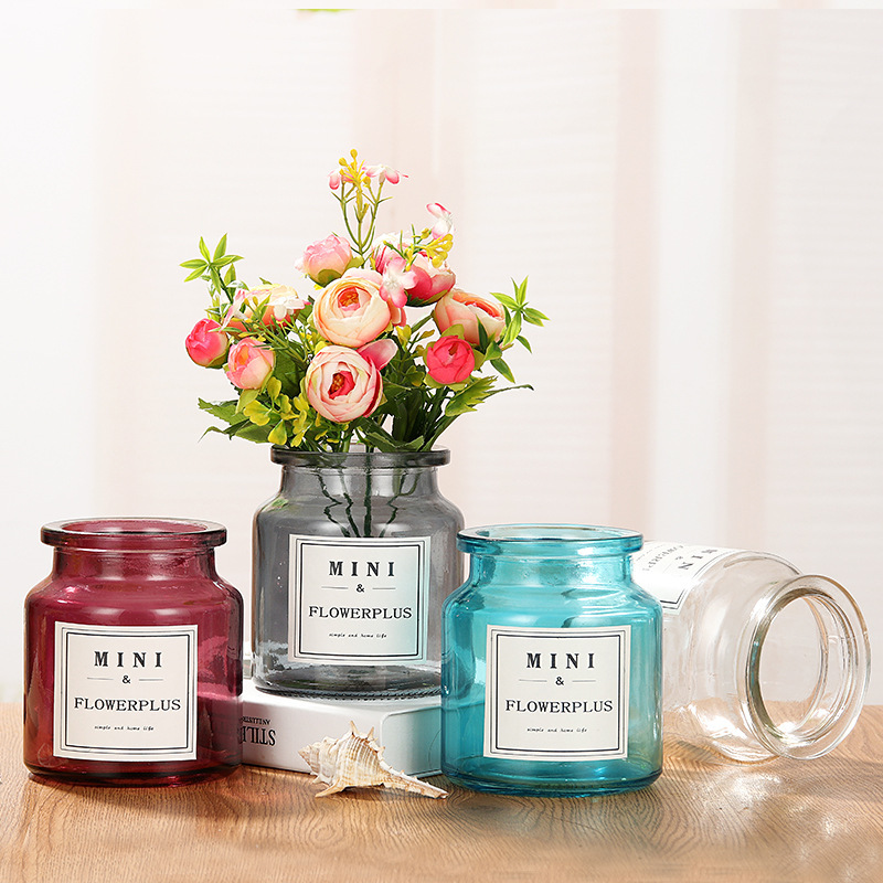 ins Nordic-style mini vase, mini English sticker, large-mouth vase, hydroponic glass vase, home decoration piece details Picture