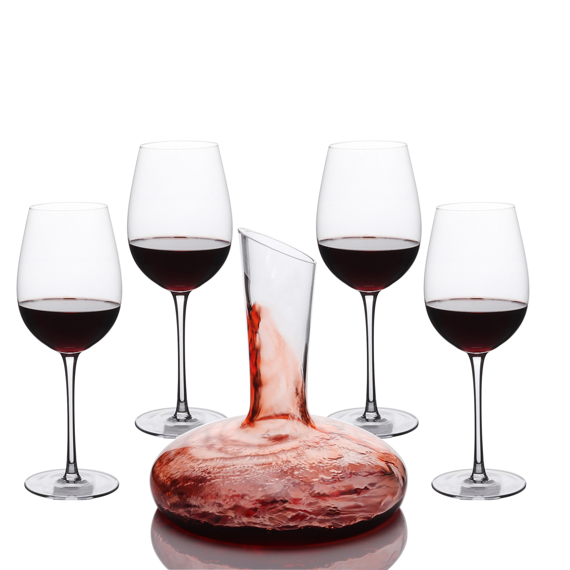 Creative one-pot four-cup red wine glass set, Home slanted large-belted decanter, light luxury high-footed crystal red wine glass Item Picture