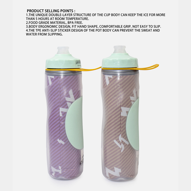 Extruded cycling water bottle, double-layer water cup, cold insulation, cross-border sports water bottle from Europe and America, outdoor manufacturer, fitness bicycle details Picture