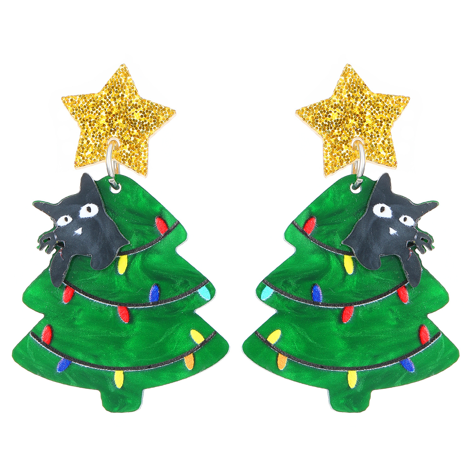 New cross-border Christmas tree, kitten, star creative stud earrings, Christmas earrings, acrylic earrings for women from Europe and America Item Picture