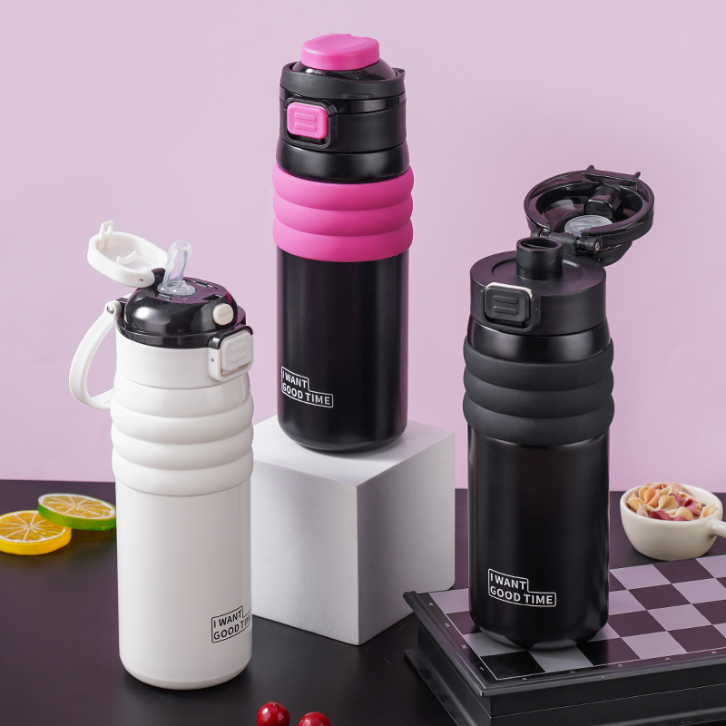 New 316 stainless steel insulated cup, outdoor large-capacity portable bouncy cup, high appearance level portable double-drinking straw cup details Picture