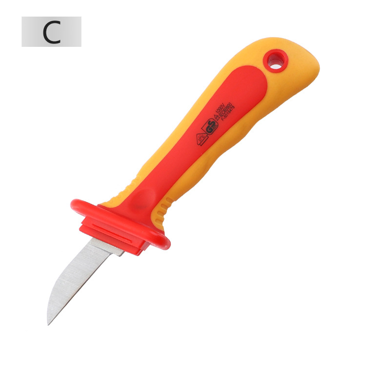 Multi-functional electrician's knife set, straight and curved edge insulated wire stripper, wooden handle wire and cable stripping knife, wire cutting tool undefined