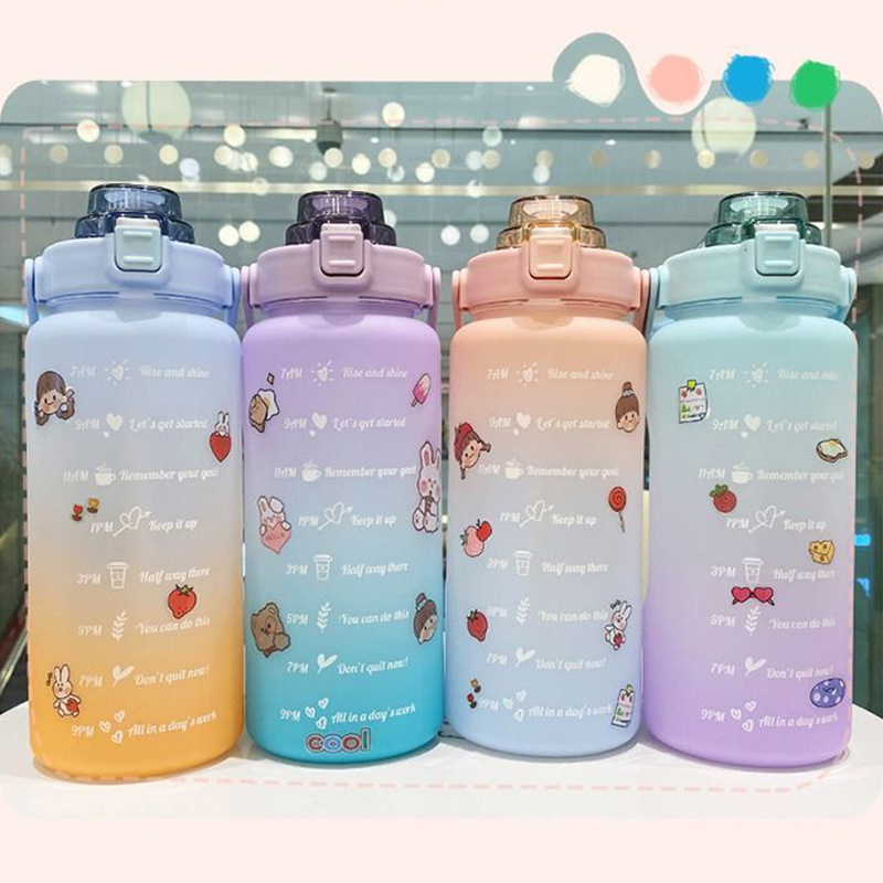 Wholesale of large-capacity water cups, plastic scale frosted space cups, gradient color portable anti-drop outdoor sports water bottles details Picture