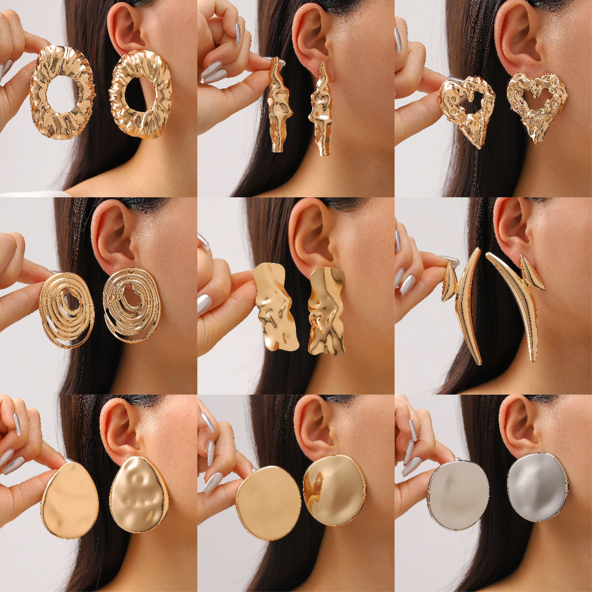 European and American cross-border retro exaggerated metal lava pleated texture stud earrings irregular geometric earrings earrings for women full figure