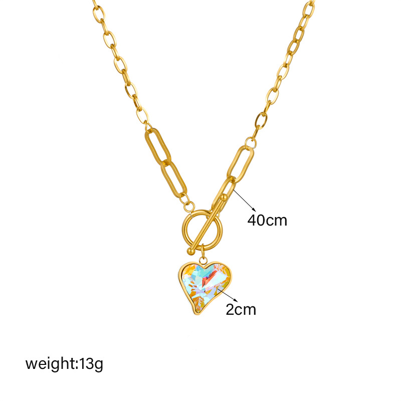 European and American fashion, creative, retro and high-end, cut surface iridescent crystal heart pendant OT buckle chain necklace Application Scenario