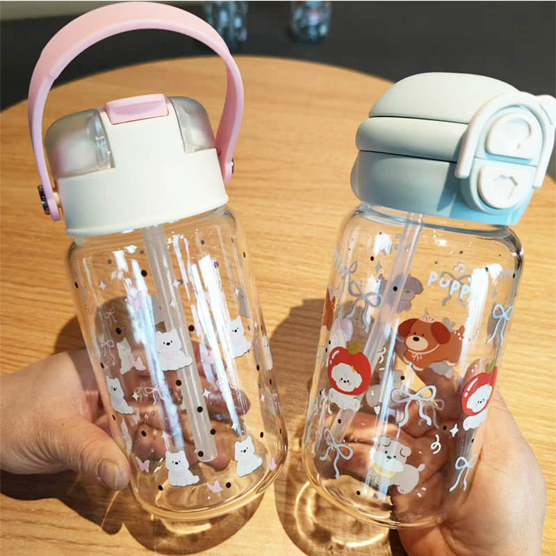 High appearance level, cartoon, small and cute, hand-held, portable high borosilicate glass water cup for both boys and girls Specification drawing