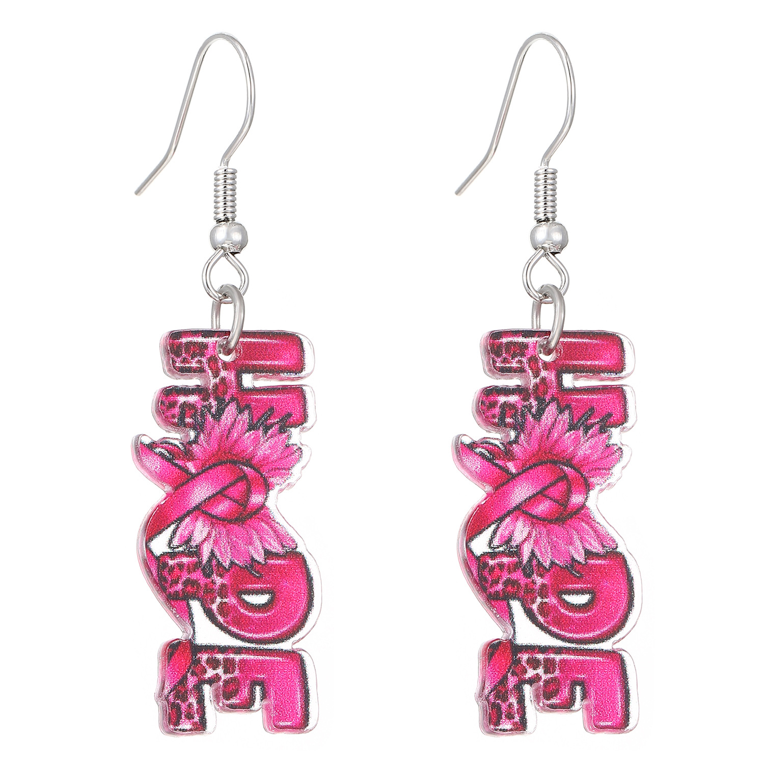 European and American cross-border pink bow ribbon dwarf hope acrylic earrings, women's leopard print letter earrings and earrings Item Picture