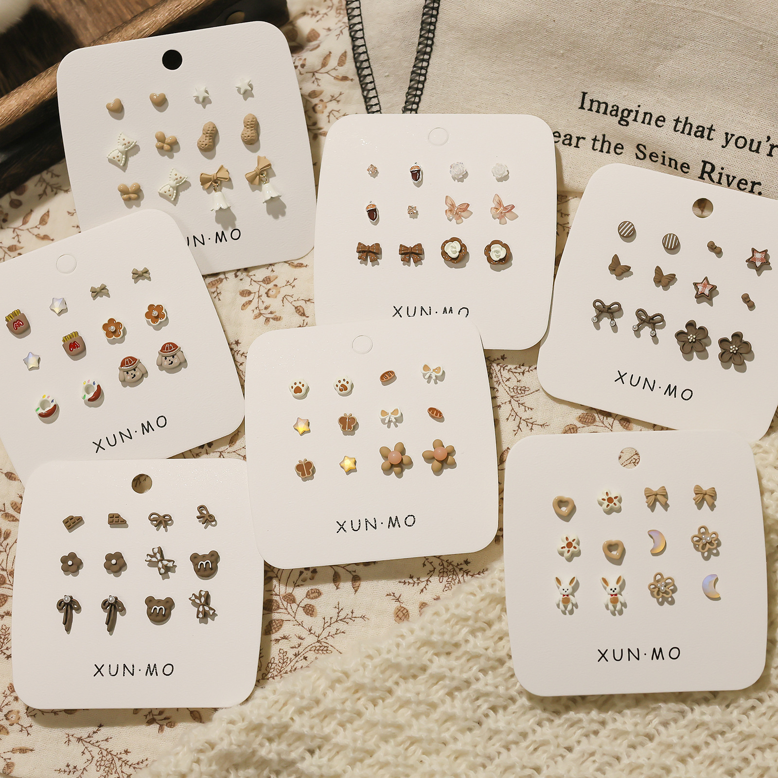 2024 Autumn/Winter new retro Maillard color milk coffee brown stud earrings set, versatile and elegant earrings for women wholesale details Picture