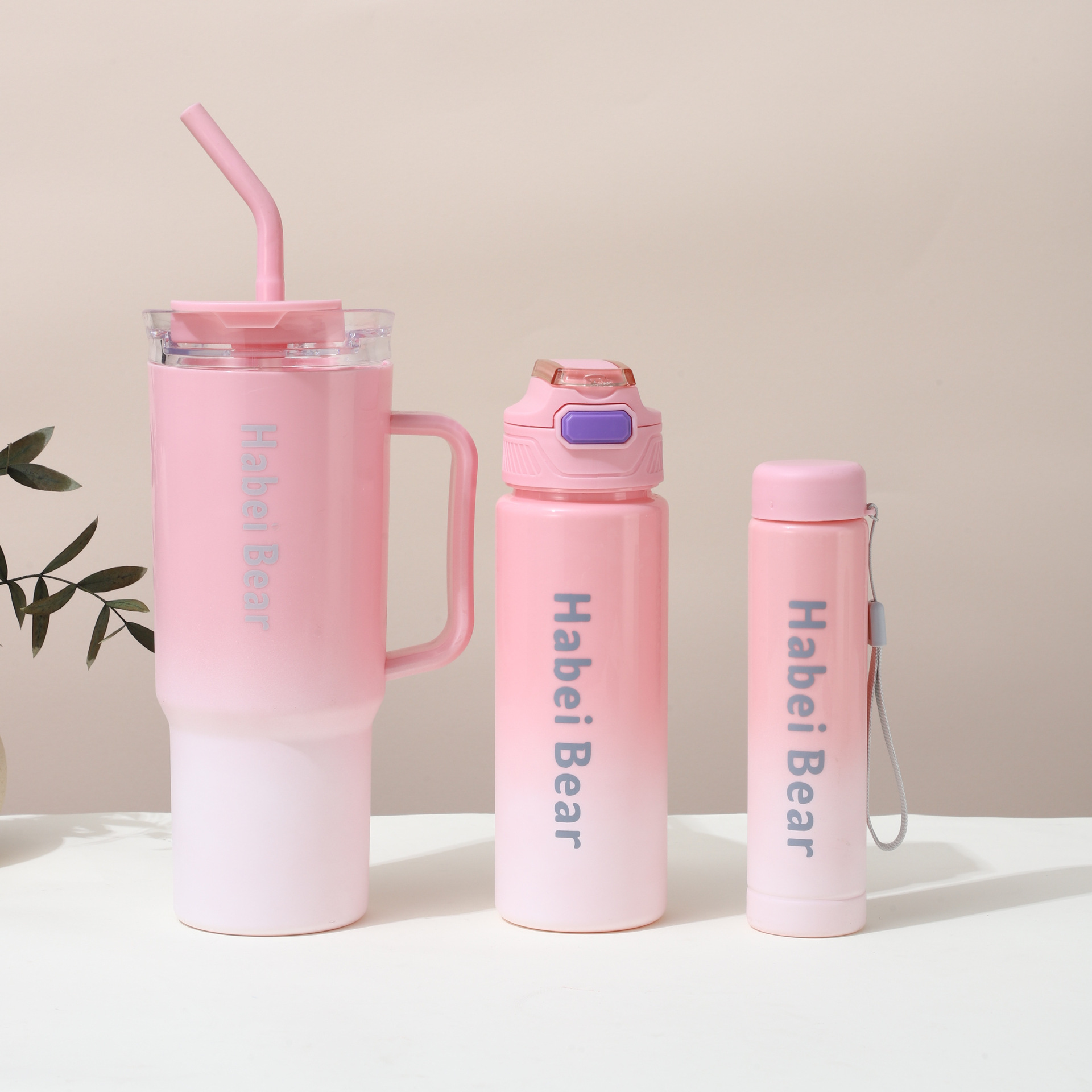 Cross-border customized 40oz car cup, high appearance level straw cup, three-piece set, gradient color water cup, portable hand-held plastic cup details Picture
