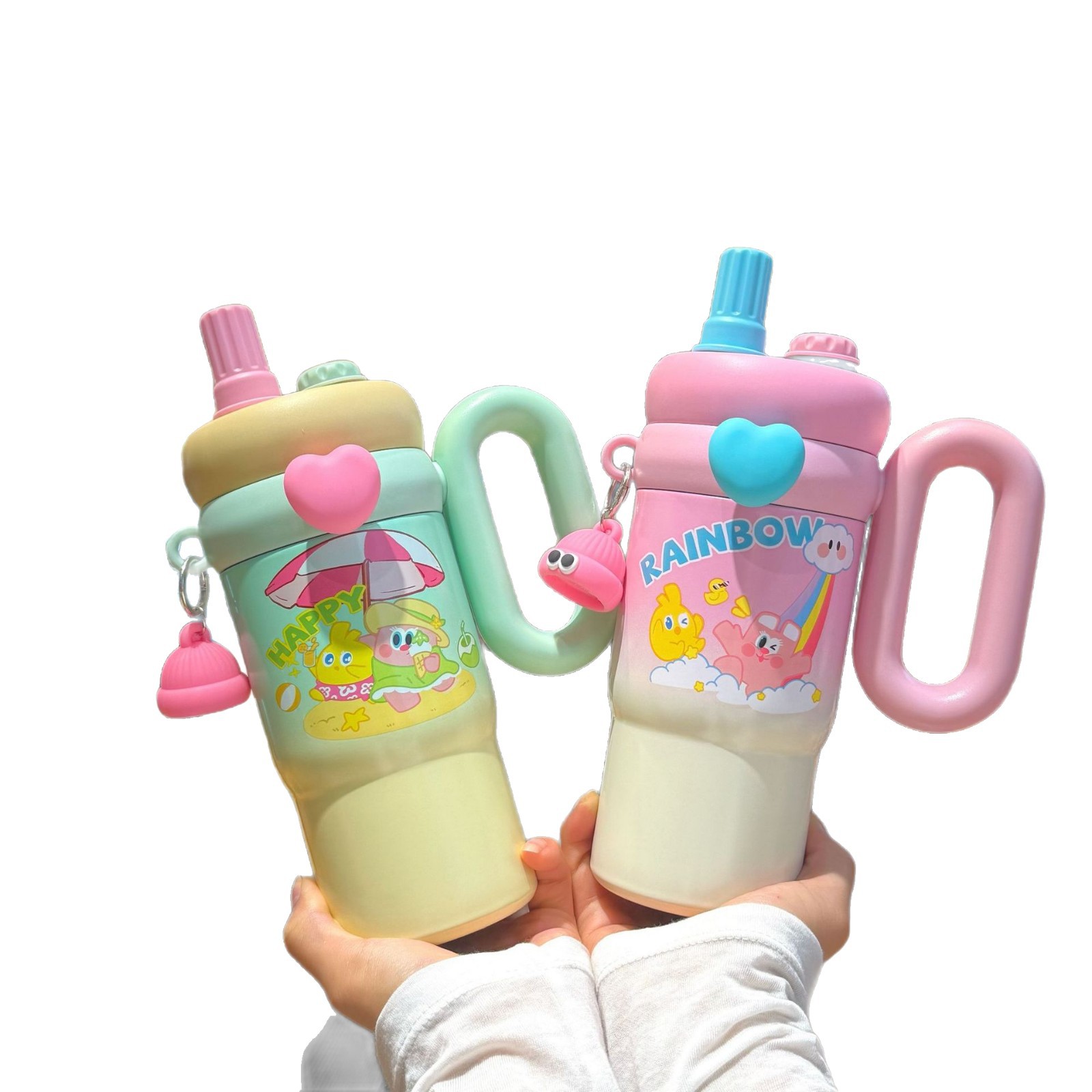 The new cute rabbit cartoon character handle cup has a high appearance level, a student straw cup, and a large-capacity portable ice cube cup Item Picture