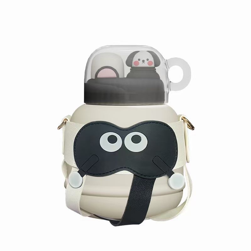 Cute cartoon children's thermos cups with a cute "Want Want Dog" and a high level of appearance, portable backpacks for both boys and girls, and double-drinking straw cups Item Picture