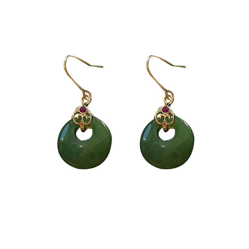 New Chinese-style dark green peace ear hook earrings for women, 2024 new bestseller, high-end stud earrings, ancient-style earrings Item Picture