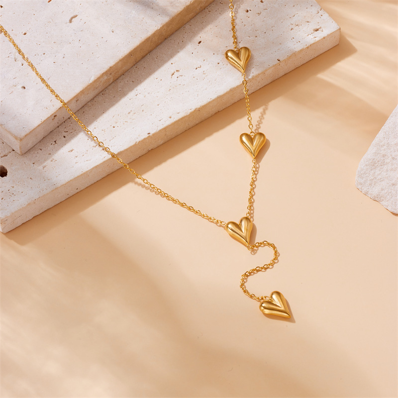 Korean style, simple and fashionable design, gold-plated smooth surface, heart-shaped tassel pendant, chain, stainless steel jewelry necklace details Picture
