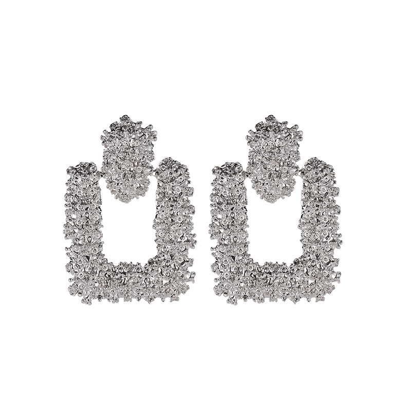New cross-border alloy geometric earrings from Europe and America, retro exaggerated square matte earrings, fashionable irregular stud earrings for women Item Picture