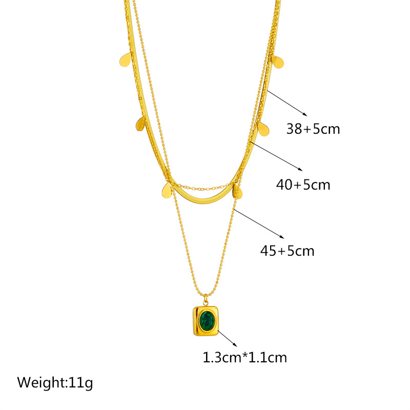 The French retro emerald multi-layer titanium steel necklace is fashionable and trendy. The geometric square water drop collarbone chain is light and elegant Application Scenario