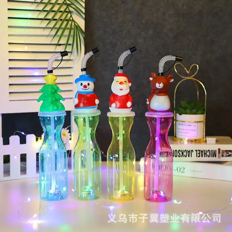 Cross-border new product manufacturer, instant delivery of cartoon animal luminous drink cups, PET material milk tea cups with LIDS, batch details Picture