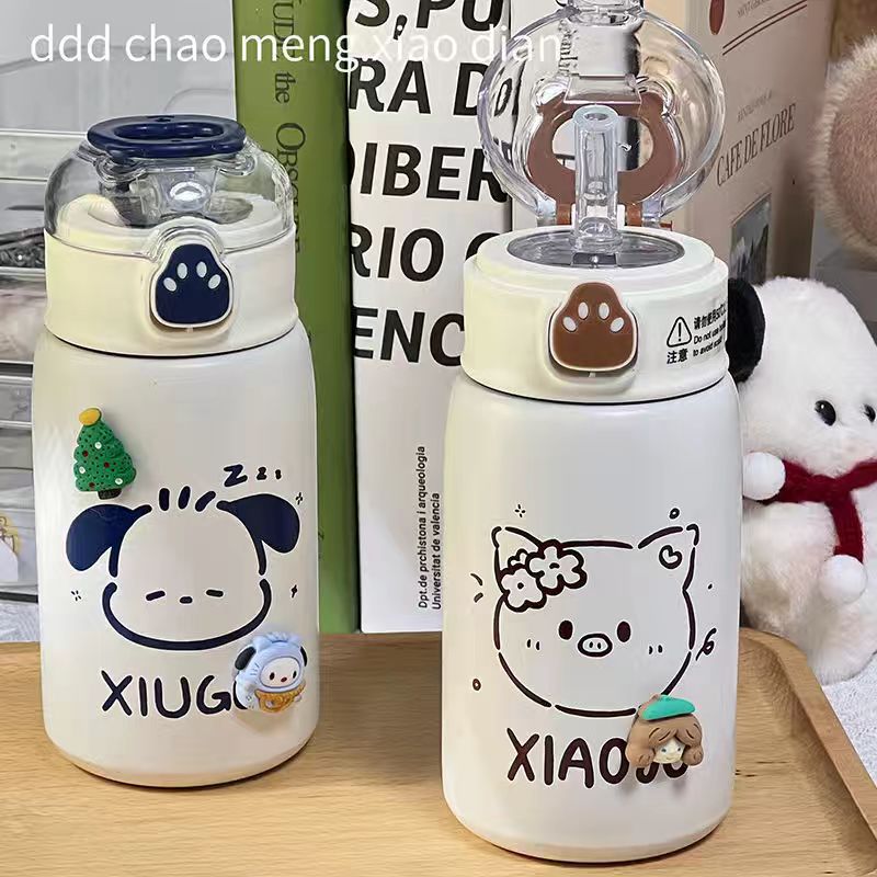 New minimalist cat paw insulated cup, Ins-style children's straw cup, portable cartoon student cup, 304 stainless steel cup details Picture