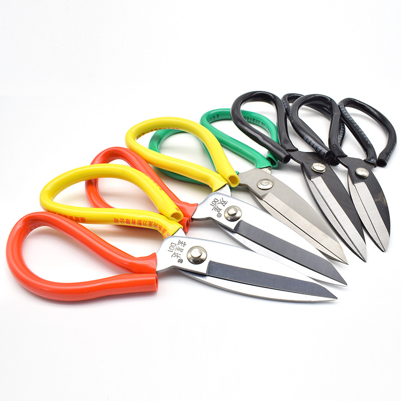 Household kitchen scissors, civilian electroplated fish head scissors, office leather, industrial hand paper-cutting, powerful large-head scissors Item Picture