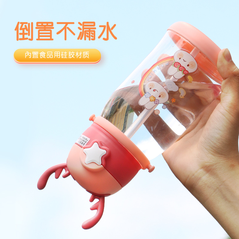 New internet-famous cups, cartoon water cups, children's large-capacity antler plastic cups, student gift straw cups can be customized Application Scenario