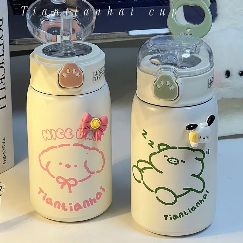 Original cute water cup, Ins-style student bear paw straw insulated cup, portable, small, 304 stainless steel cup details Picture