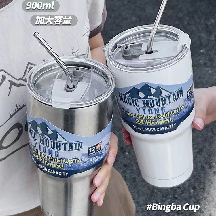 Cross-border thickened 304 stainless steel insulated and cold preservation ice cup, large capacity for women, portable straw, car cup Specification drawing