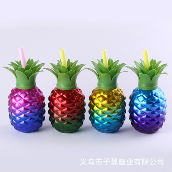 New best-selling factory direct sales plastic-shaped straw cups, pineapple water cups with straws, popular milk tea and juice cups Specification drawing